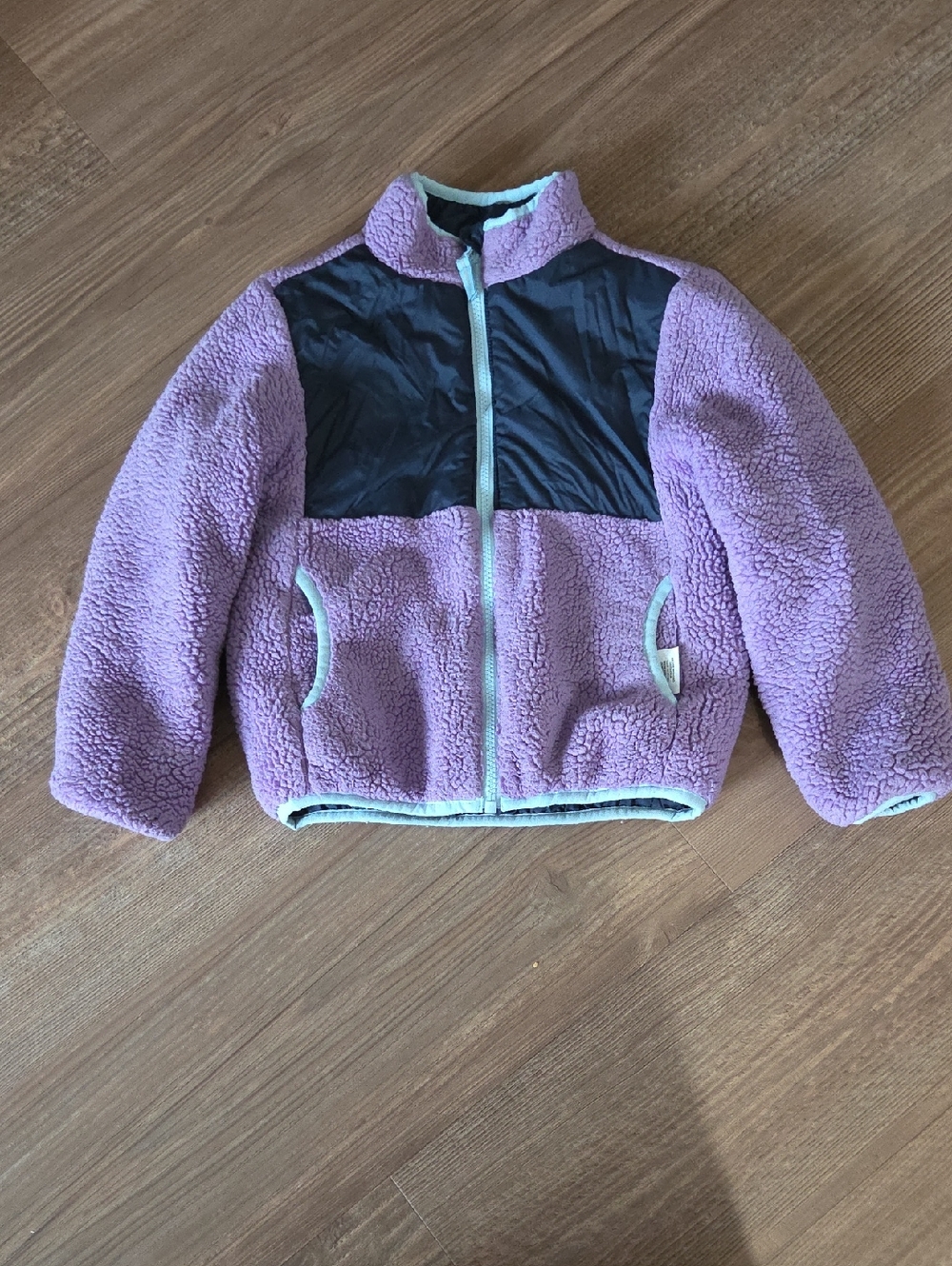 Kids Lavender Sherpa Jacket with Navy